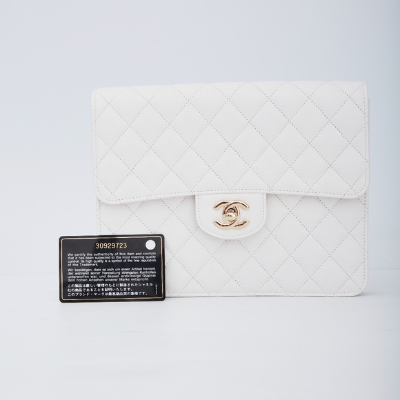 CHANEL WHITE CAVIAR LEATHER CLASSIC TIMELESS FLAP CLUTCH 2020 - Picture 4 of 9